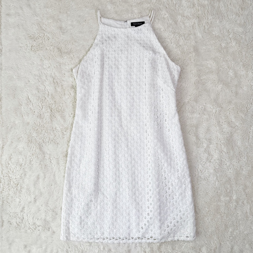 White House Black Market White Lace High-Neck Mini Dress